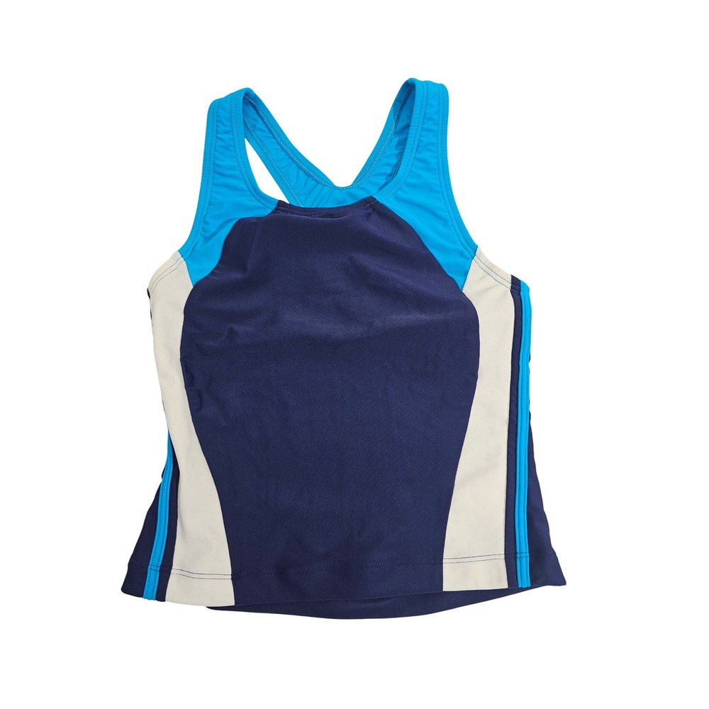 Speedo Tankini Swim Top Girls Sz 10 Blue Navy White Racerback Athletic 7142086Z